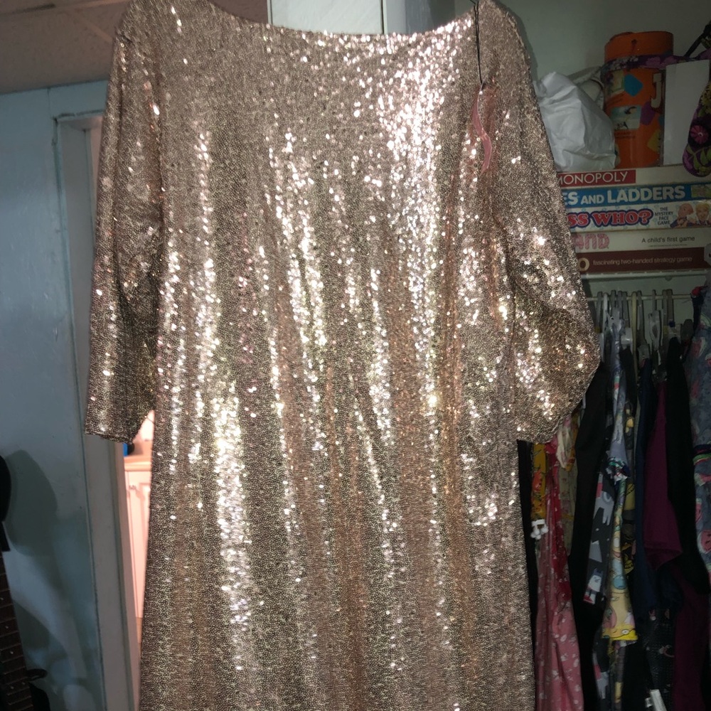 Rose gold sequin mini dress